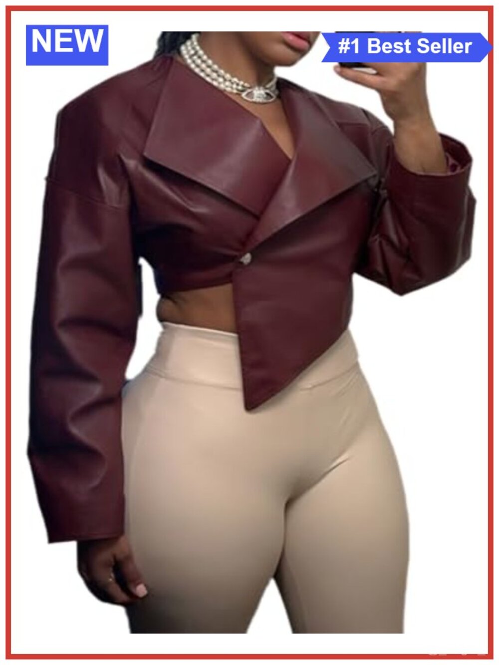 Women's Faux Leather Cropped Bomber Jacket Irregular Hem Long Sleeve